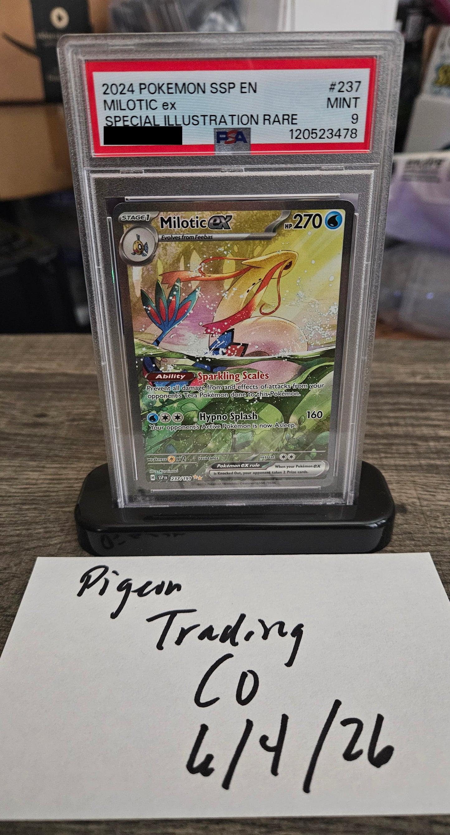 2024 POKEMON SSP EN-SURGING SPARKS SPECIAL ILLUSTRATION RARE MILOTIC EX PSA 9