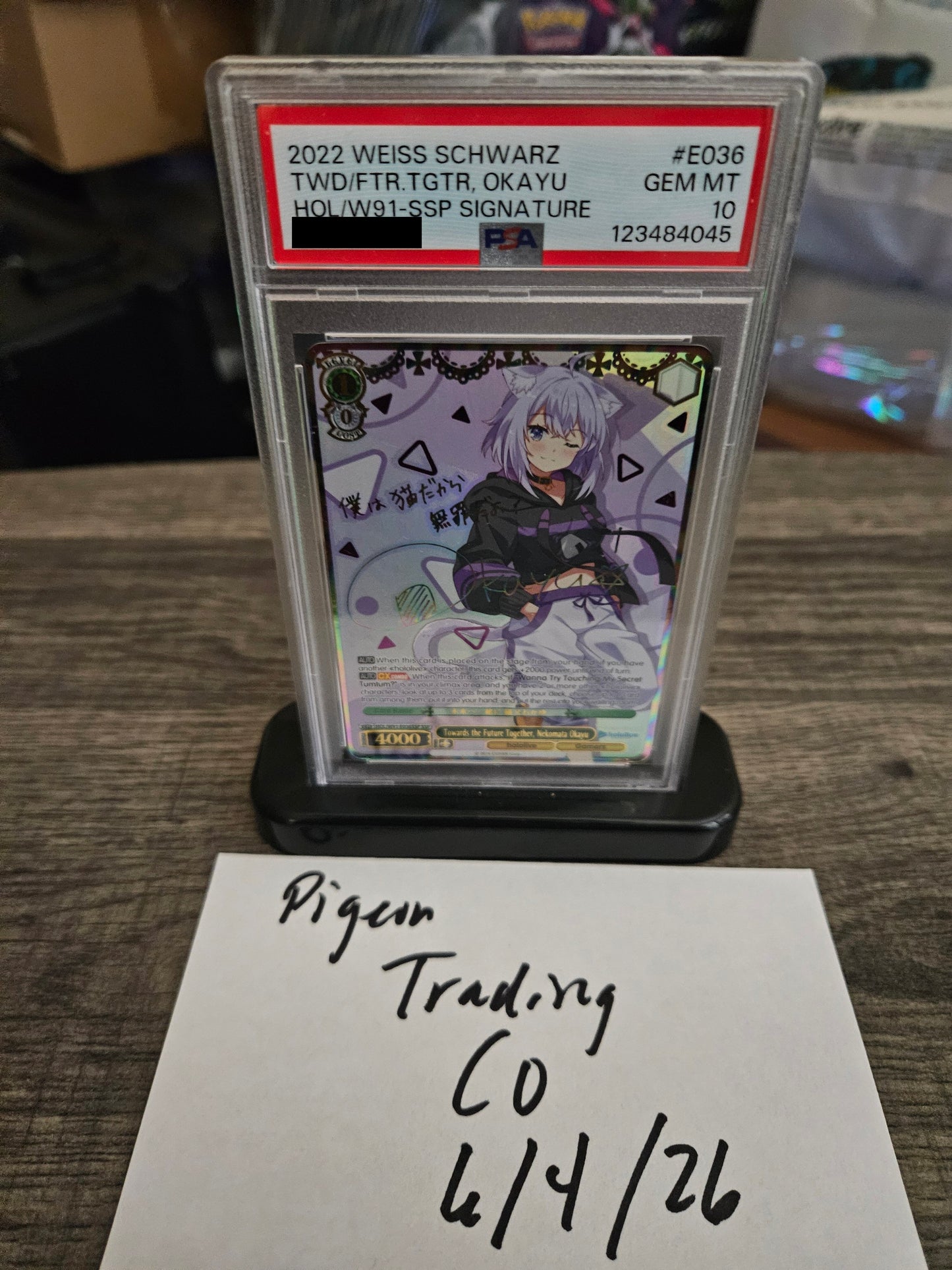 [POP 6] PSA 10 Nekomata Okayu E036 SSP Signed hololive English Weiss Schwarz