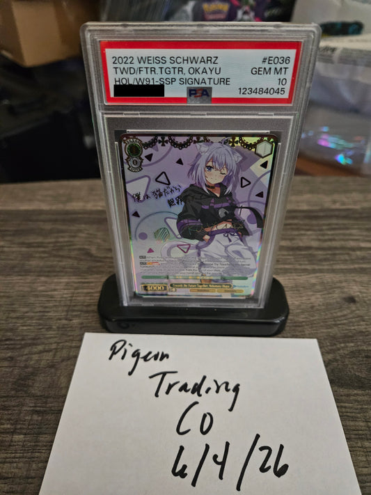 [POP 6] PSA 10 Nekomata Okayu E036 SSP Signed hololive English Weiss Schwarz
